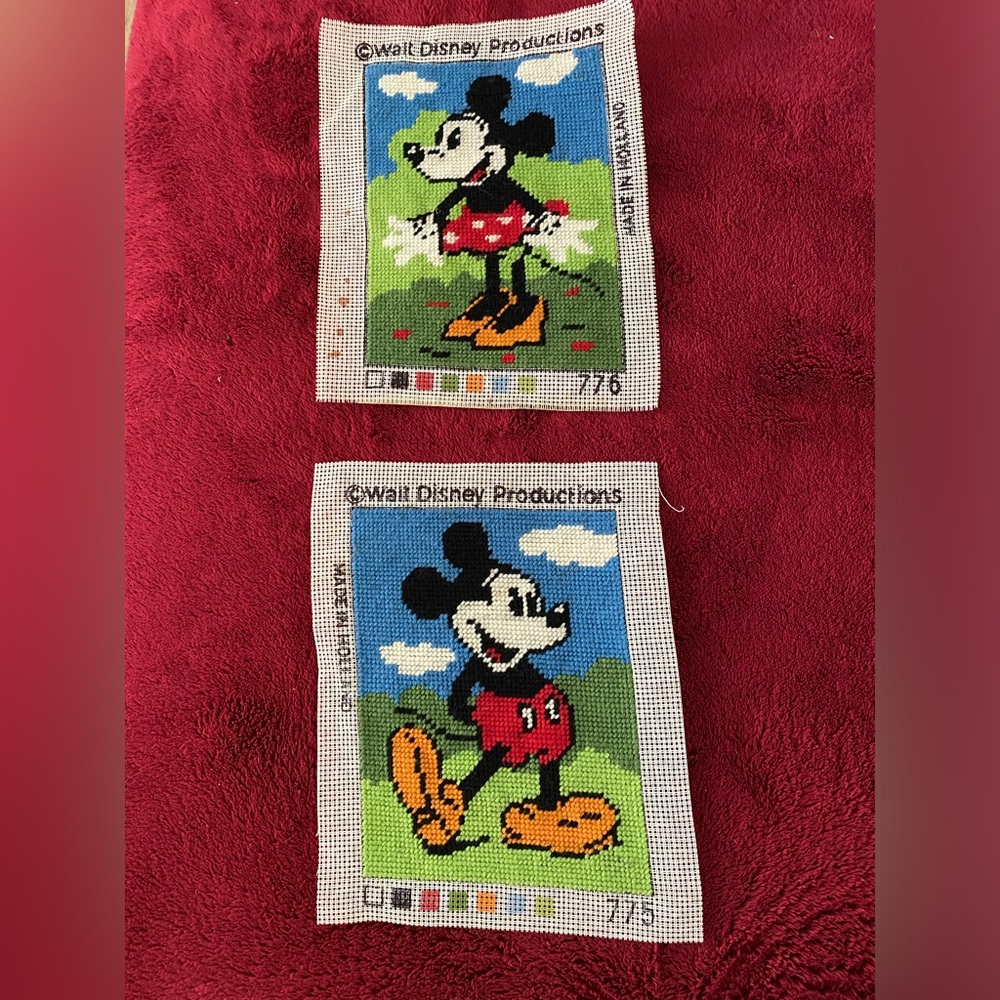 Vintage Walt Disney Productions Completed Mickey Mouse & Mini Mouse Cros…